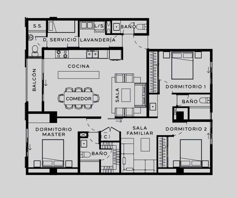 Apartamento de 3 dormitorios + cuarto de servicio en venta en zona 13 — foto 7 de 12